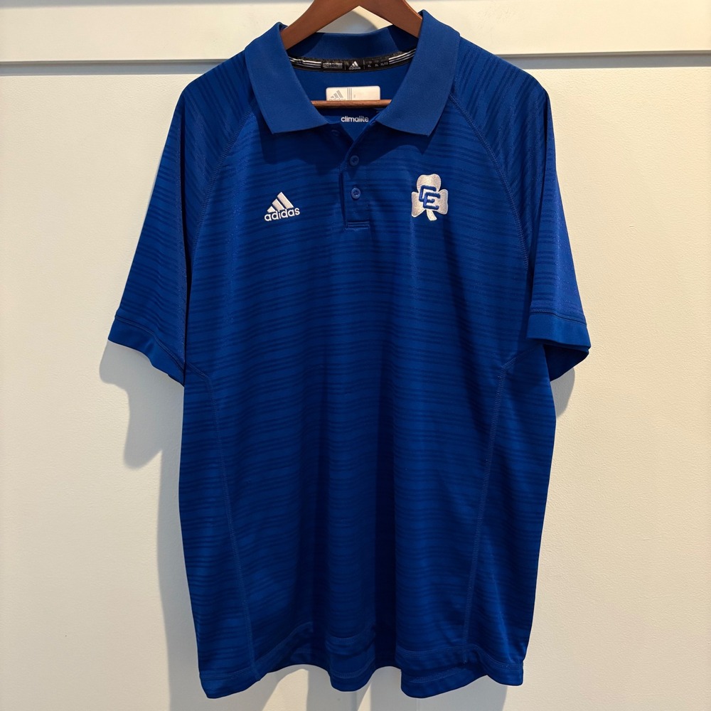 Adidas Climalite Polo Shirt Blue XL CC Logo 3-Stripe Golf Athletic Top Mens